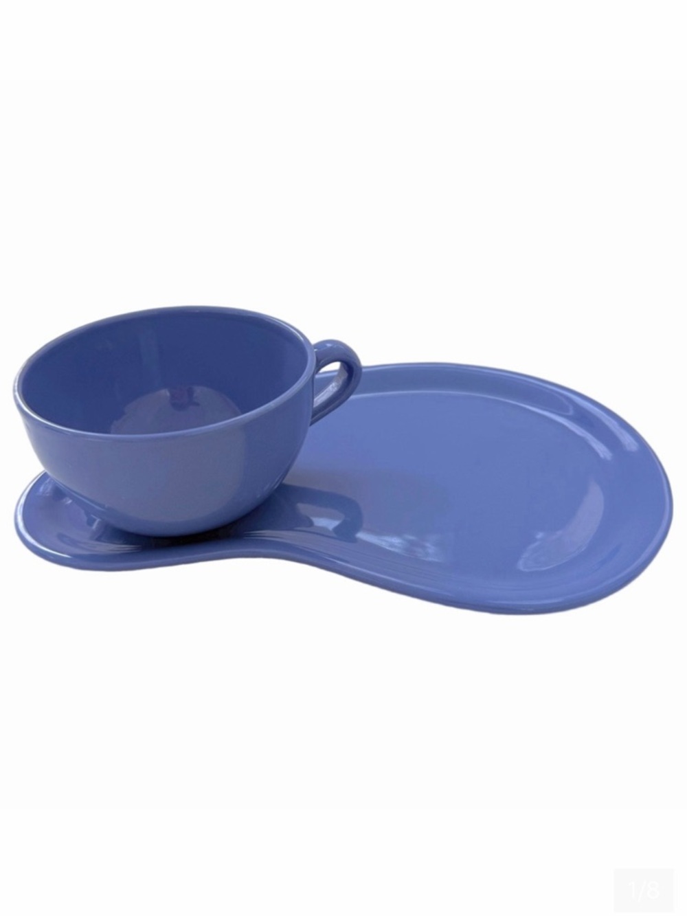 Subtil Pottery Plate Cup Set Periwinkle Blue Pottery Barn Vintage EUC Rare